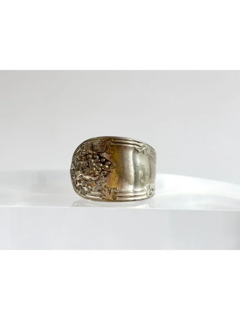 Silver Plated La Vigne Grapevine Spoon Sterling Silver 925 Vintage Ring - sz 10